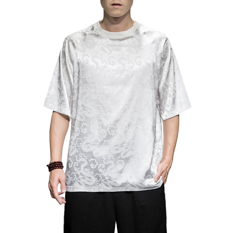 

Men's T Shirt Printing Large Size Loose Short Sleeved T-Shirt Dragon Print Pullover Casual Sweatshirt Street Style Autumn New Products, White
