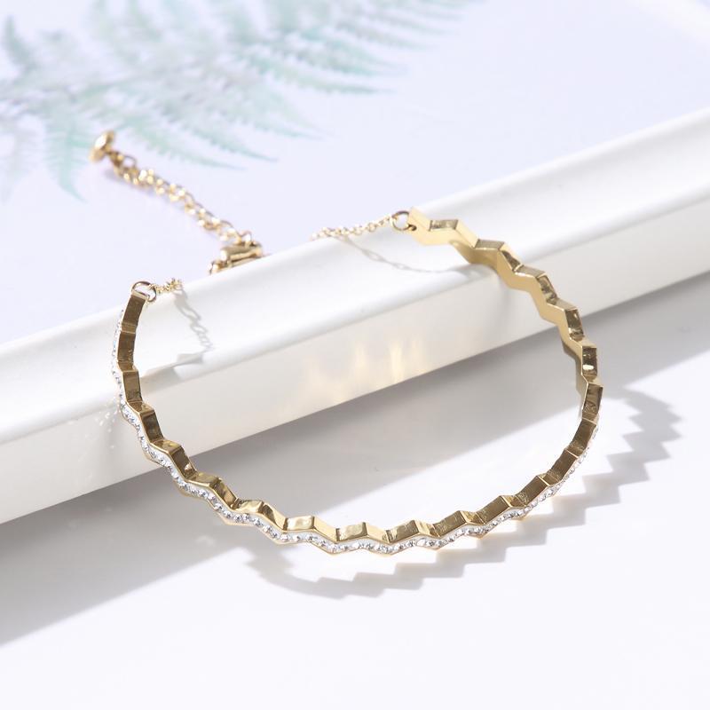 

Women Stainless Steel CZ Crystal Chain Bangles Bracelet Gold Color Cuff For Girl Wedding Party Jewelry Gift Bangle