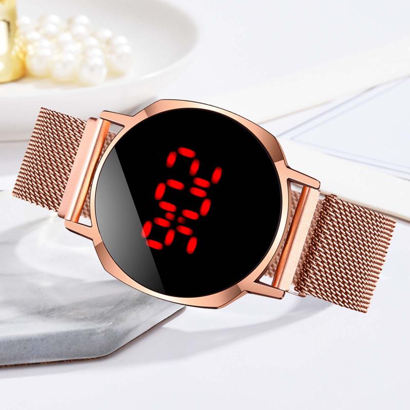 

Wristwatches Frauen Elektronische Uhr Led-anzeige Multifunktions Armbanduhr Casual Wasserdicht Sliver Rose Gold Mesh Edelstahl Uhren