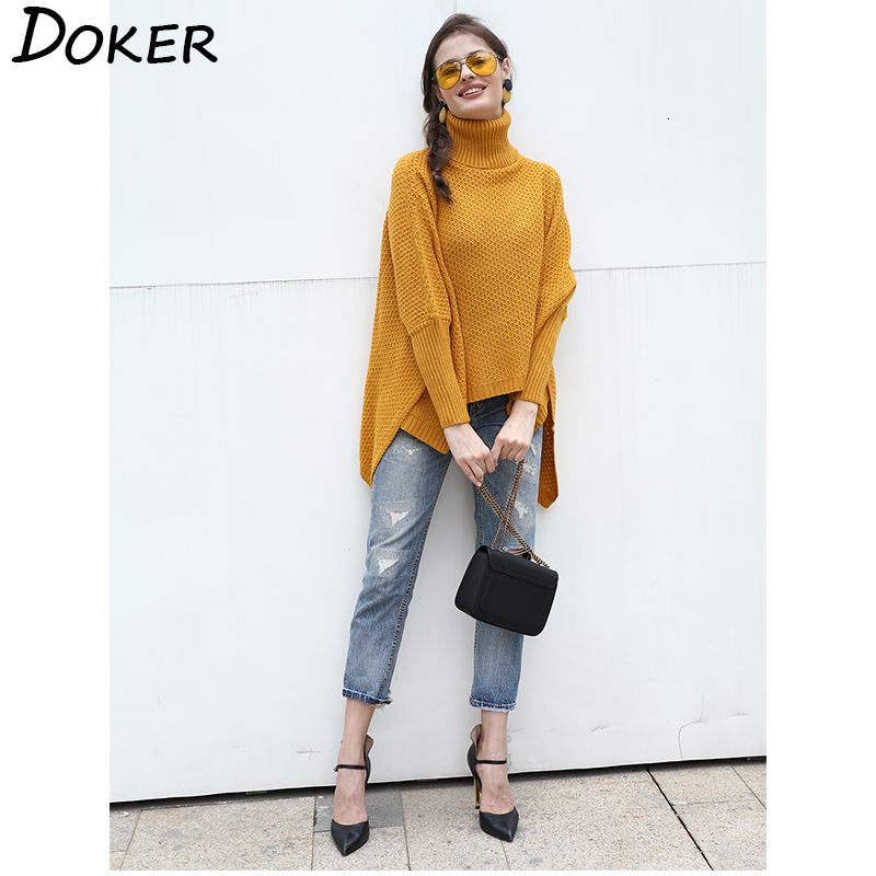 

2021 New Casual Autumn Winter Turtleneck Women Oversized Batwing Knitted Sweater Long Sleeve Pullovers Knitwear Tops Akho, White