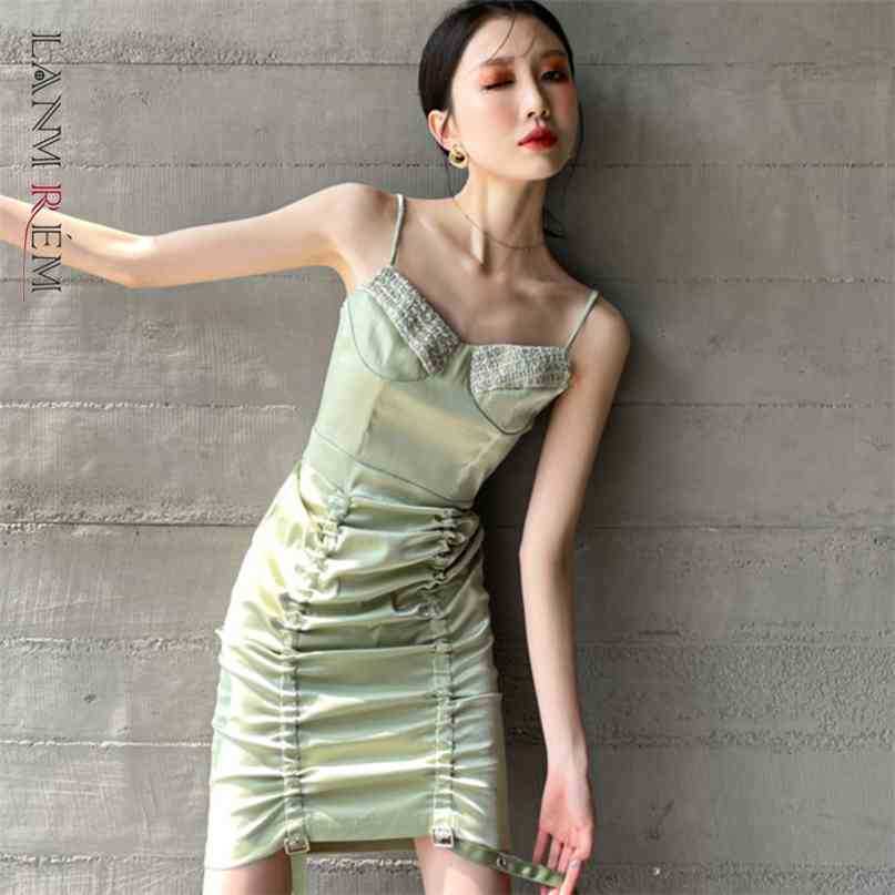 

Summer Suspender Dress Fold Sleeveless Women Ladies Elegant Slim Party Clothes 2D1544 210526, Light green