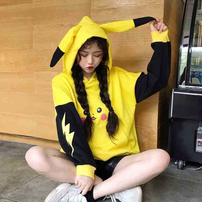 

Retrieve Women Cartoon Print Hoodies Anime Kawaii Girls Nice Long Ears Oversized Hooded Sweatshirts Plus Fluvials Warm Trousers, Yellow.