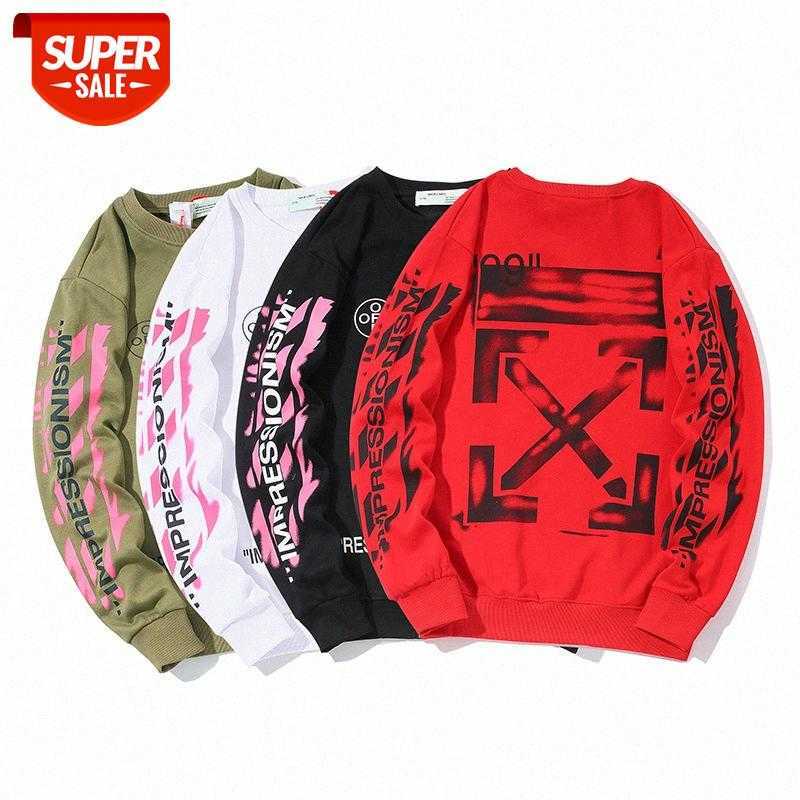 

Spring OW Europe and the United States tide brand round neck pullover terry without velvet men's women's youth sweater #Uc3W, Black