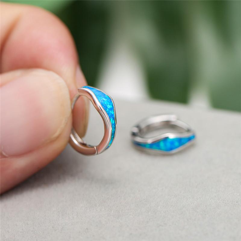 

Hoop & Huggie Dainty Bridal Geometric Earrings Vintage Female White Blue Opal Rose Gold Silver Color Wedding For Women