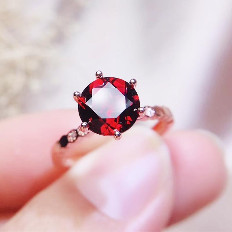 

Cluster Rings Natural Real Red Garnet Round Style Ring Per Jewelry 8*8mm 2.5ct Gemstone 925 Sterling Silver Fine T207212, Golden;silver