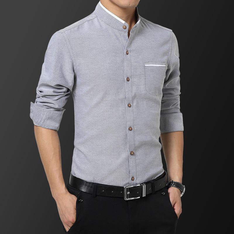 

Men's Casual Shirts 2021 Spring And Autumn Shirt Business Dress Youth Long Sleeve Outerwear Top Slim Solid Color Base Coat, Gray
