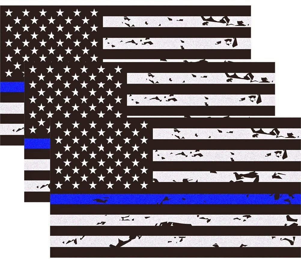 

Reflective New Tattered Thin Blue Line US Flag Decal Stickers 5" x 2.7" American USA Flag Decal Sticker Vinyl Window Bumper Tape