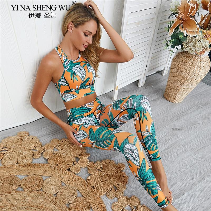 

Sport Suit for Fitness Yoga Set 2 Piece Women Gym Workout Clothing Active Wear Print Yoga Pants Sportswear Costume Sports Female, 315-style a 2pcs set