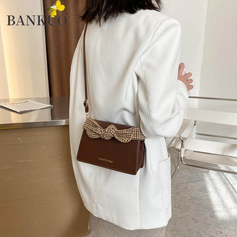 

BANKUO 2021 New Women's Vintage Bags Autumn Simple Solid Color Popular Handbag Fashion Casual Bow Shoulder Messenger Bag C178, Black