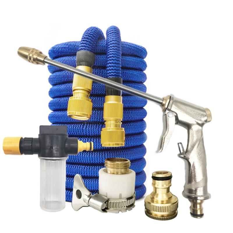 

High Pressure Car Washer Gun Spray Adjustable Water Jet With 50FT Expandable Garden Hose Foam Pot Cleaning Water Gun