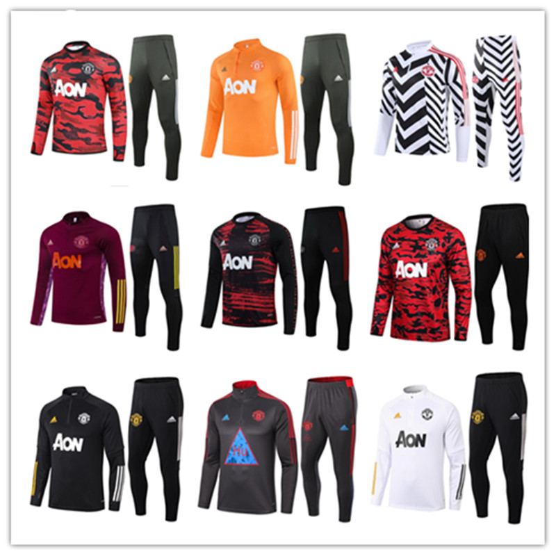 

2020 2021 manchester training suit men B.FERNANDES RASHFORD football sportswear foot jogging POGBA United Soccer Tracksuit top quality, Black;blue