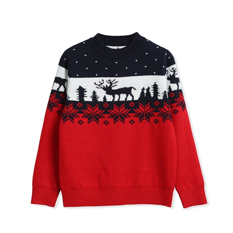 

Baby Clothes Autumn Long Sleeve Cartoon Sweater Kids Boys Double Thickening Pullover Girl Knitted Christmas Tops 211018, Red