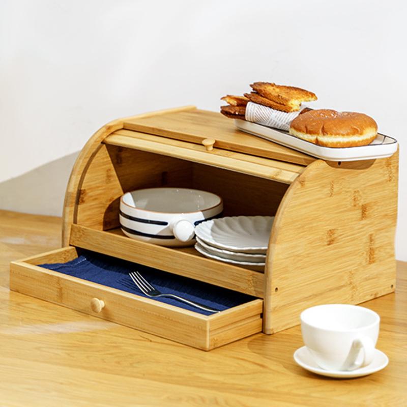 

Large Capacity 2-layer Drawer Type Bread Box Bamboo Displays Bread Multifunctional Container For Keep Fresh