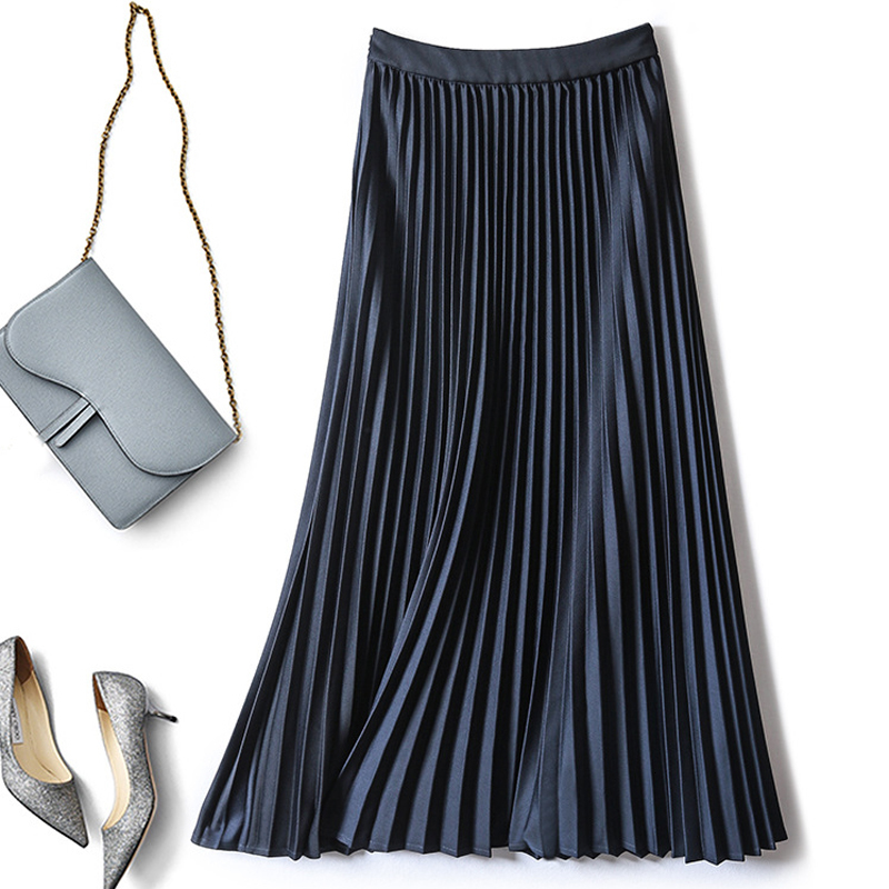 

2021 Spring Autumn New Fashion Women's High Waist Chiffon Pleated Solid Color Half Length Elastic Simple Skirt Lady Black Pink Women Ybxj, Royal blue