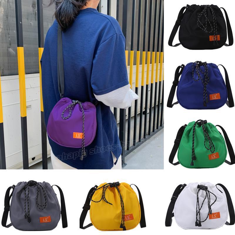

student schoolbag women nylon shoulder school bag girl drawstring crossbody preppy solid messager purple bookbag birthday