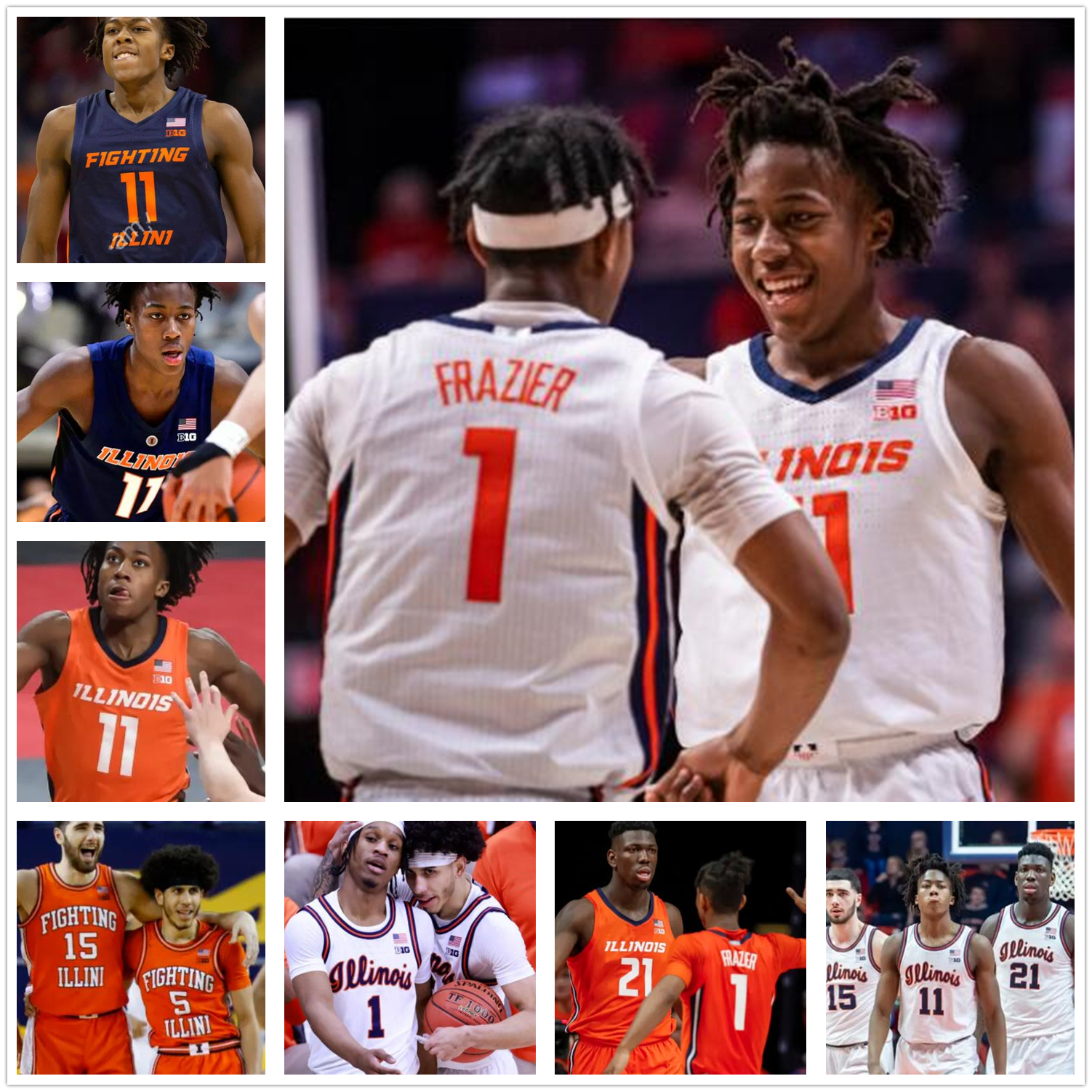 

Custom NCAA Illinois Fighting Illini College Basketball Jersey 11 Ayo Dosunmu 5 Tevian Jones 4 Zach Griffith 0 Alan Griffin 21 Kofi Cockburn, Orange