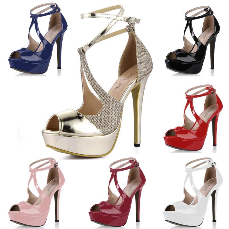 

Dress Shoes CHMILE CHAU Gold Patent PU Sexy Party Women's Peep Toe Stiletto Heel Ankle Strap Platform Sandals Zapatos Mujer 3463SL-Q1, Dark blue patent