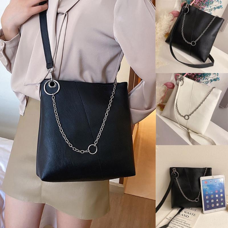 

2021 Shopper Bag Fashion Women's Solid Color Large Capacity Leather Shoulder Bag Chain Black Ladies Bags Messenger Bags #srn, White