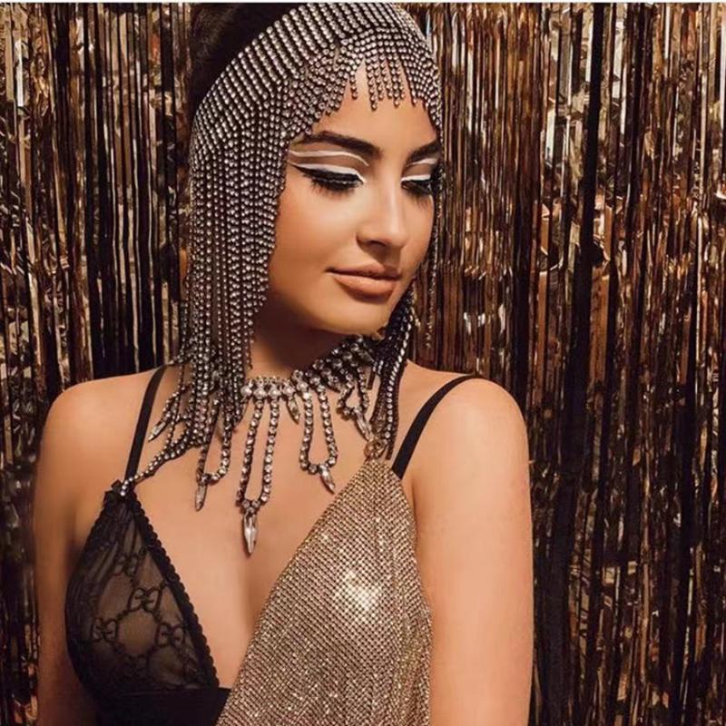 

Hair Clips & Barrettes Luxury Rhinestone Long Tassel Head Chian Jewelry Headpiece For Women Party Gift Bling Crystal Headband Chians Accesso