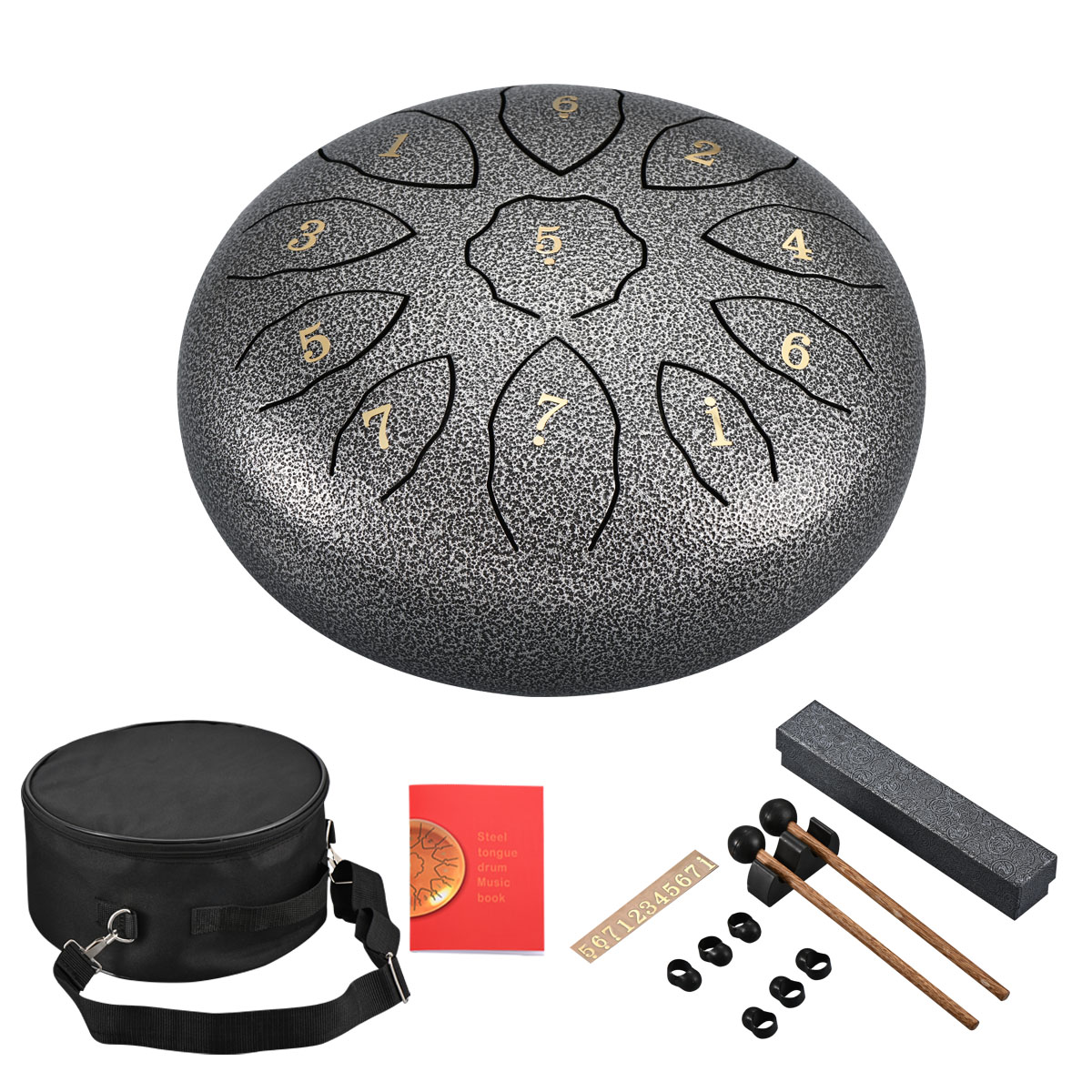 

8 Piece Wholesale Steel Tongue Drum 8inch 11 notes C key Percussion Instrument with Mallets Carry Bag Music Book
