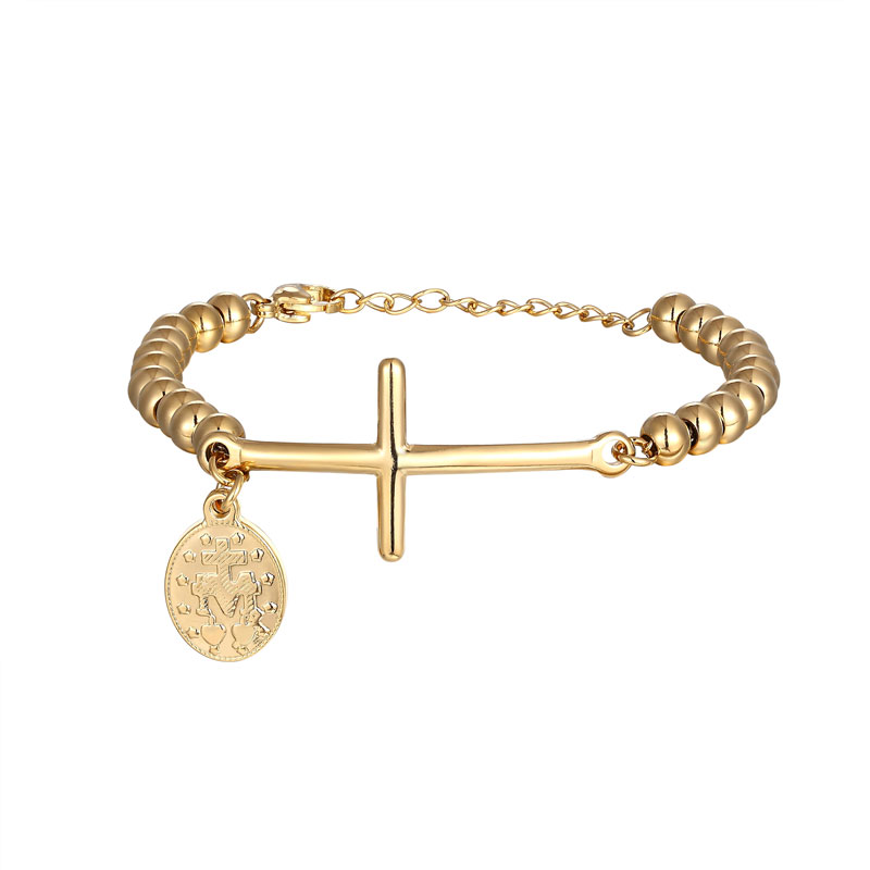 

Classic Beads And Cross Hanging Charm Bracelet & Bangle Stainless Steel Gold Color Jewellry Woman Bracelet wholesale, Black