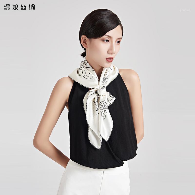

Scarves Xiuniang Silk 100% Mulberry Fashion Simple Art RETRO Hand Painted Lines, Blue;gray