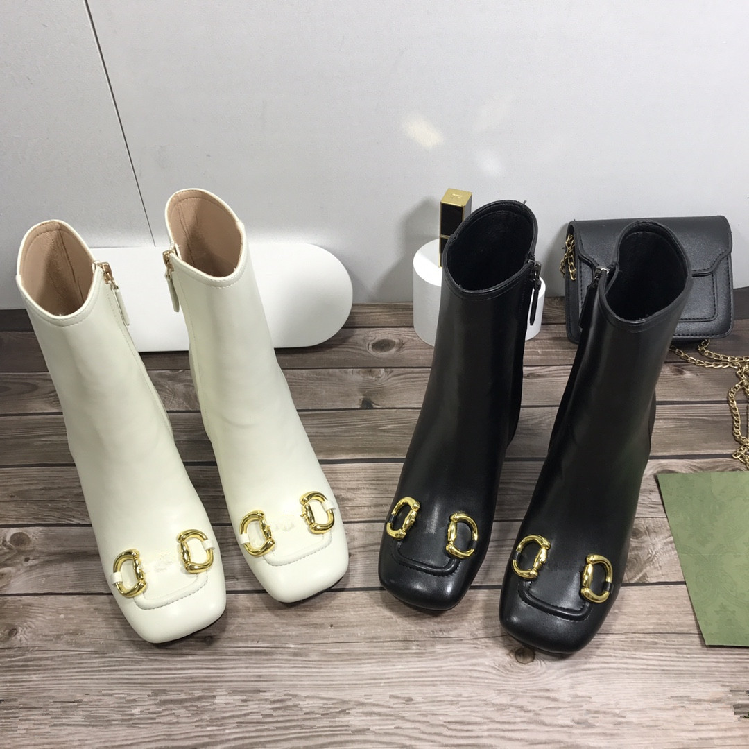 

New Arrival Autumn and winter fashion show womens boots platform designer boot cowhide leather black thick heel woman Bootss Size 34-40