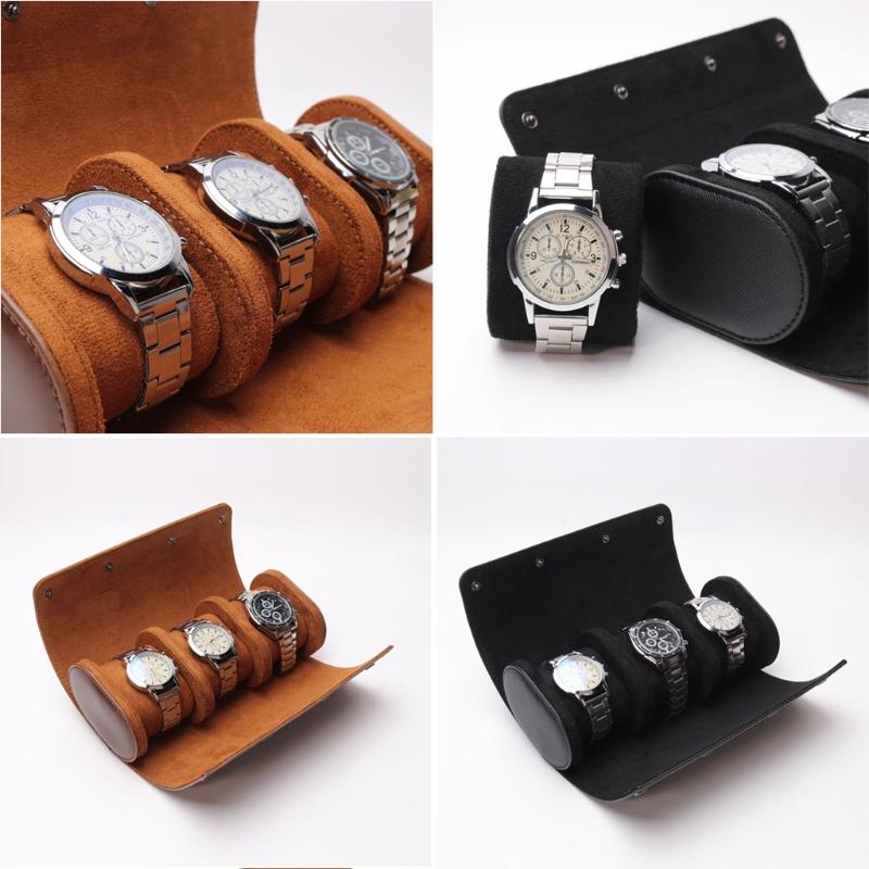 

3 Slots Watch Boxes Roll Travel Case Portable Leather Watch Storage Box Slid in Out