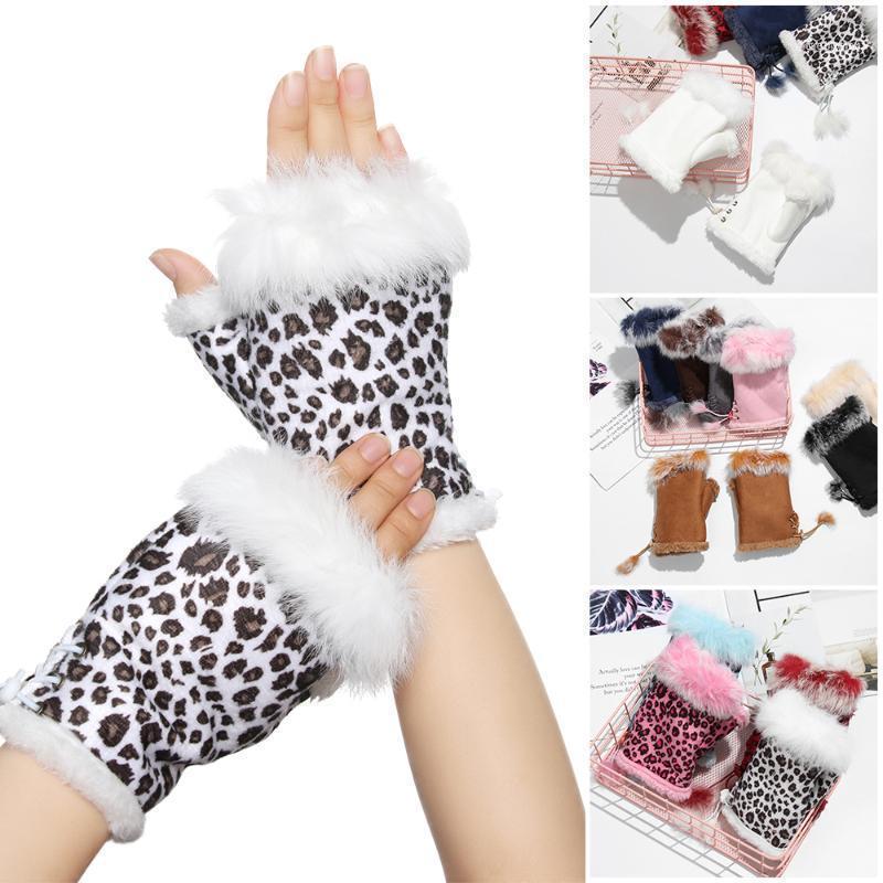 

1Pair Faux Hair Gloves Suede Leather Thicken Soft Elastic Warm Mittens Fingerless Women Girls Winter Fashion Gift1