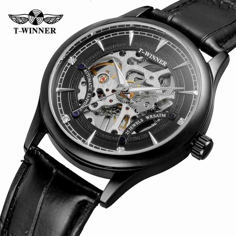 

Winner Men Mechanical Watch black Hands Skeleton Full Golden Design Wristwatch Top Brand Luxury Clock Christmas Gift 210608, Silver red