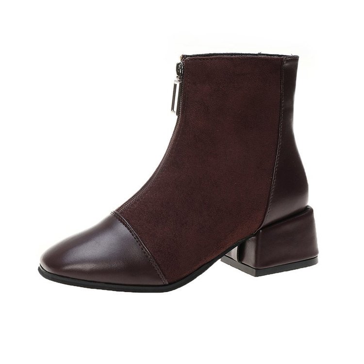 

winter short boots women designer socks boots block round toe low heel lady zip warorwar brand yn13-nh80, Black