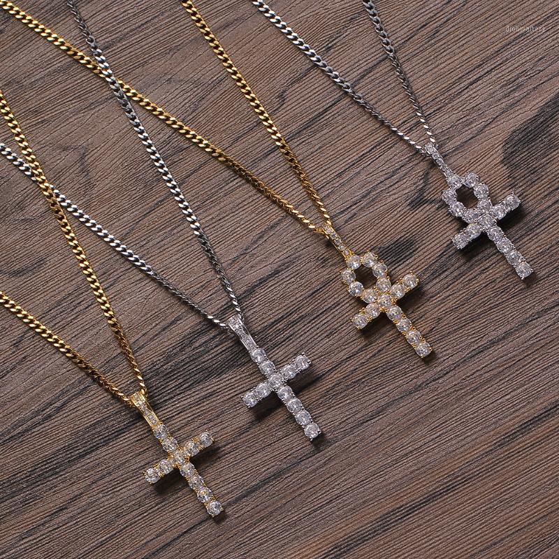 

Brass Pendant Cross Micro Pave With CZ Bling Mens Necklace Iced Out Hip Hop Jewelry CN221 Chains