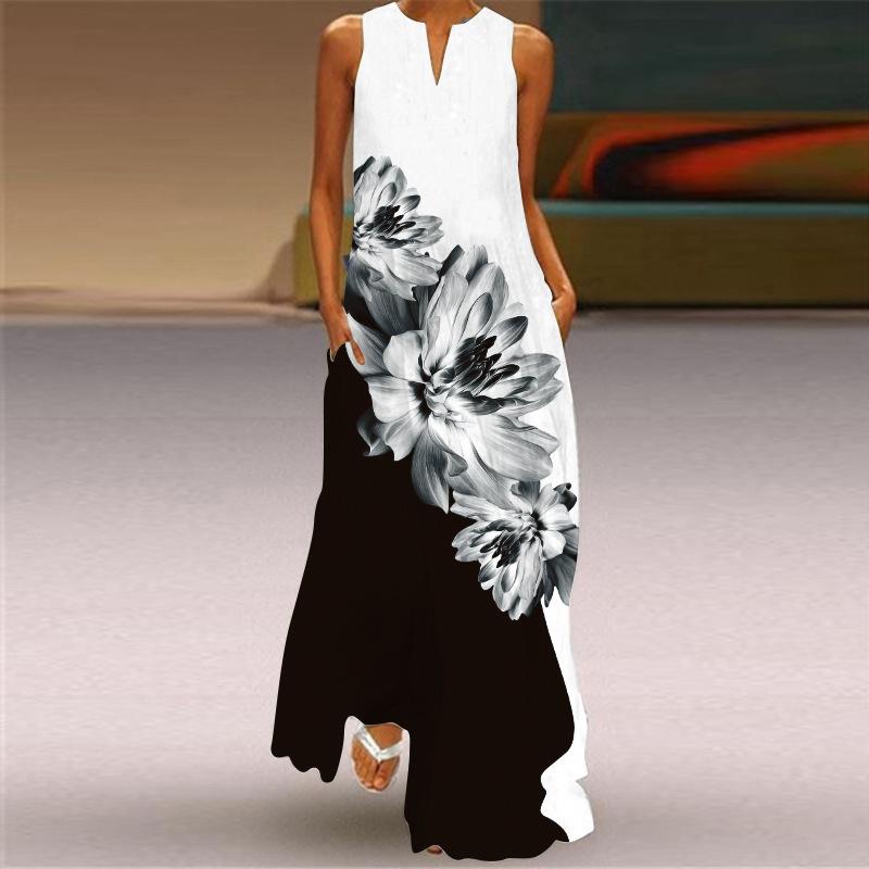 

Flower Printed Sleeveless Women Maxi Dress Summer Casual Beach Long Dresses Ladies Sundress Plus Size Female Vestidos, Style 13