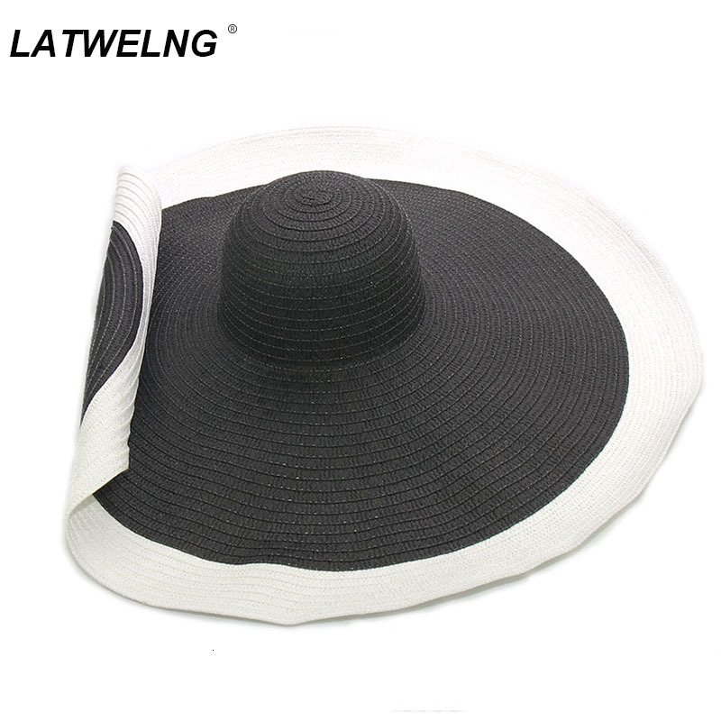

2021 New Designer Ladies Big Brim Beach Women Floppy Straw Sun Hats Summer Cooling Uv Protection Hat Wholesale Dropshippong S1203 Y6qu, White black