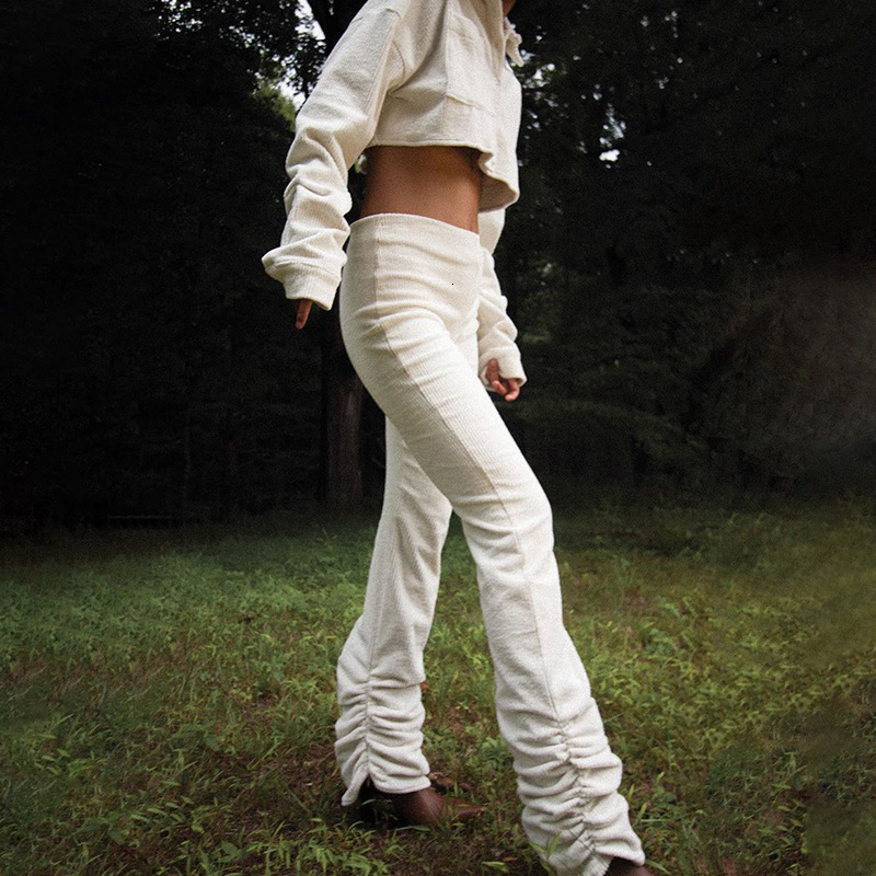 

2021 Vintage Pleated Cuffs Side Zipper Solid for Women Casual Elastic High Waist White Pants New Korean Brand Fashion Hot Girls Feja