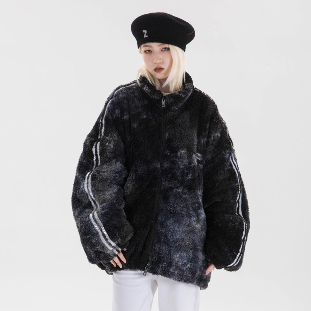

2021 New Japanese Vintage Winter Jacket Women Brand Lambswool Tie Dye Zipper Thicken Warm Parka Outerwear Hip Hop Streetwear Coats F819, Purple