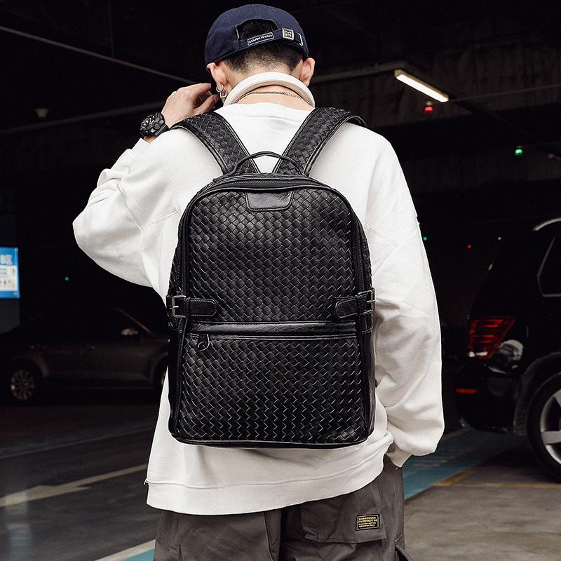 

Backpack Fashion Brand Designer Handmade Woven Leather Men's, Black
