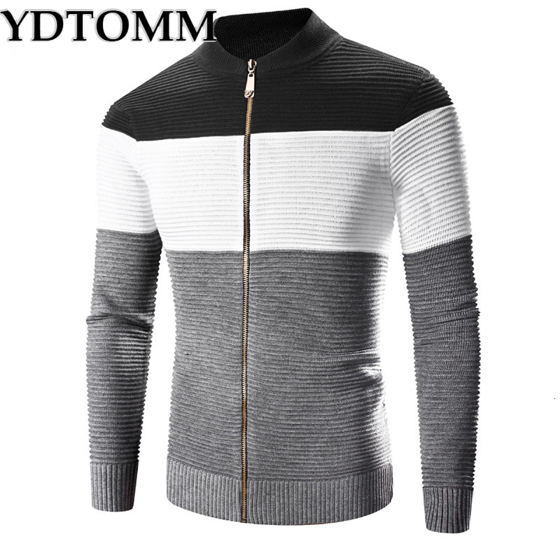 

2021 Ydtomm Mens Sweater New Autumn Winter High Quality Thick Warm Cardigan Male Zipper Striped Sweaters Men My3s, Black