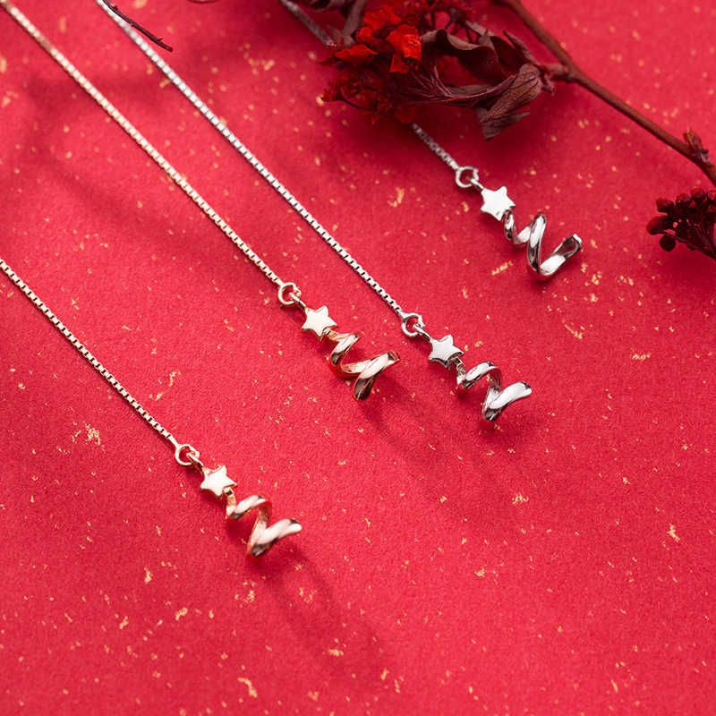 

Trendy 925 Sterling Sliver Star Geometric Wave Shape Box Chain Long Drop Dangle Earring for Women Original Fine Jewelry 210707
