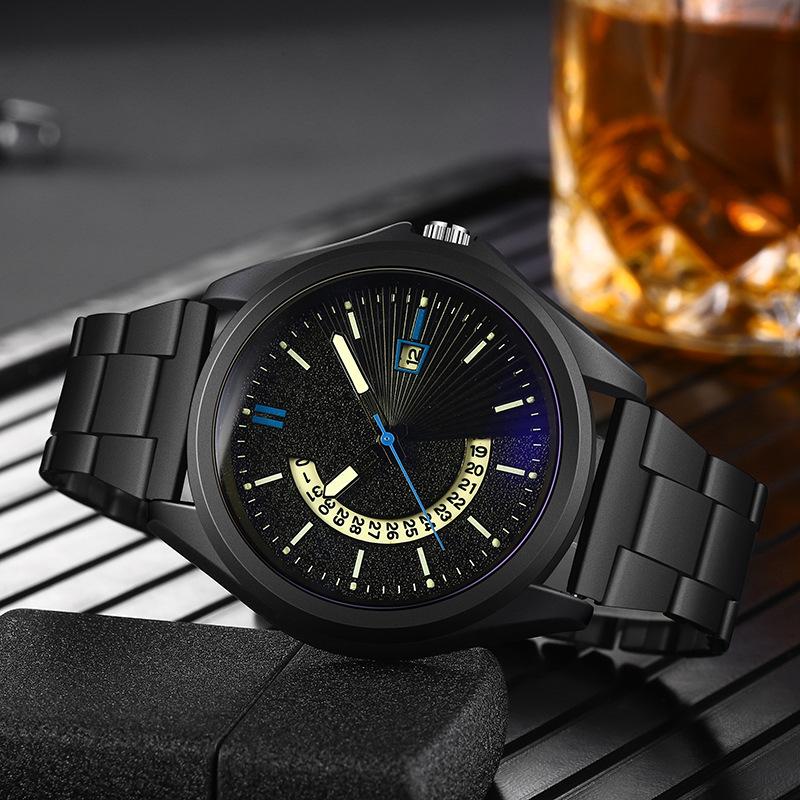 

Wristwatches Watch Men's Sports Steel Band Luminous Hollow Calendar Blue Light, Green