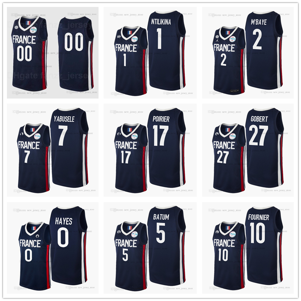 

2021 Tokyo Summer Olympics France Rudy Gobert Basketball Jersey 1 Frank Ntilikina 5 Nicolas Batum 10 Evan Fournier 17 Vincent Poirier Hayes Maledon MBaye Yabusele, With olympics patch