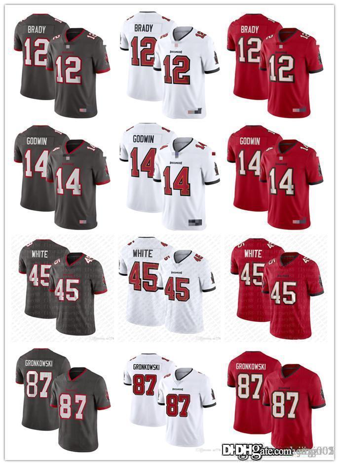 

Men Women Youth 14 Chris Godwin 12 Tom Brady 87 Rob Gronkowski 45 Devin White Custom Red white gray Football Jerseys, Black;red