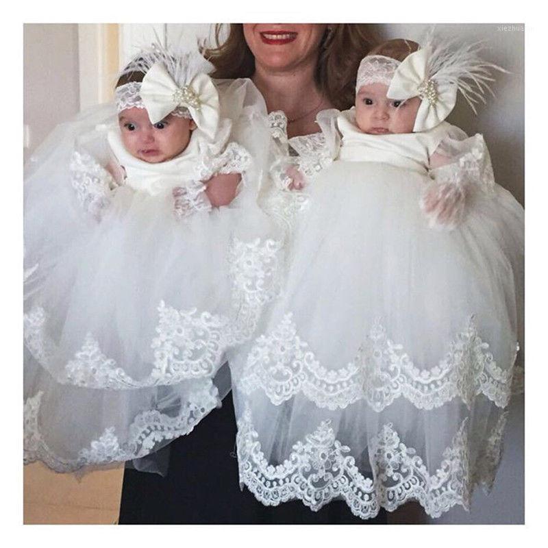 

Pageant Two Layer of Lace Applique Christening Dress For Baby Half Sleeve Baptism Gown First Communion Dresses1, White 24m