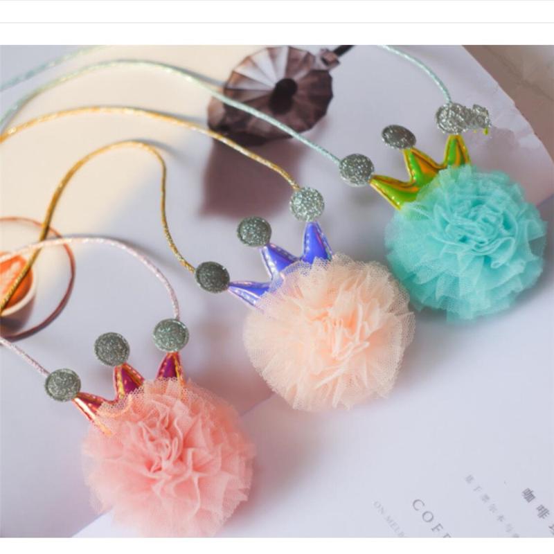 Pendant Necklaces Korean Handmade Cute Yarn Flower Ball Crown Kids Children Girl Necklace Apparel Accessories-HZPR-image-708522718