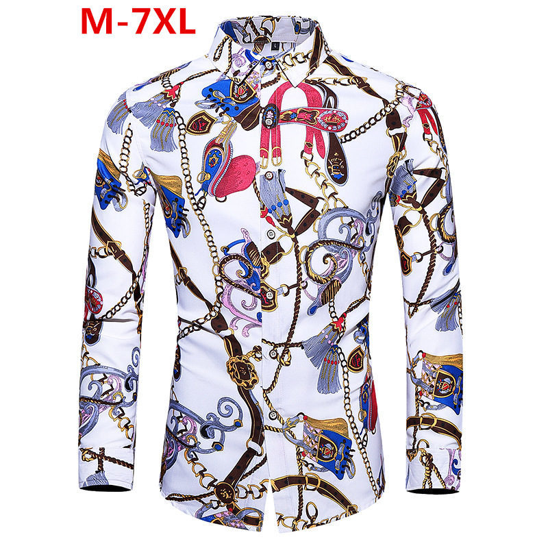 

2021 Koszula Autumn Man Vintage Chain Striped Long Sleeve Shirt Oversized Men Casual Slim Fit Office Shirts 5xl 6xl 7xl 48g1, 1262