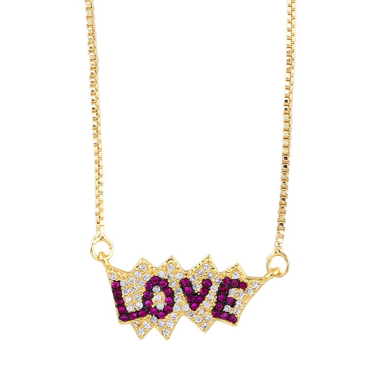 

Pendant Necklaces Fashion Color CZ Zircon Necklace Long Love Letter Charm Valentine Gift