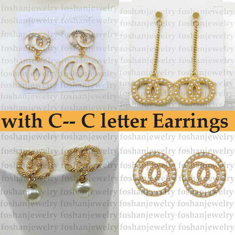 

Best Quality C Letter designer earrings fashion hoop earrings Women Pearl Stud Earring Rhinestone Jewelry wholesale, White