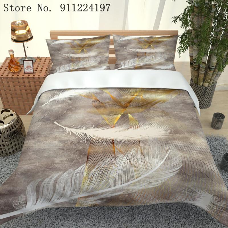 

3D Feather Printied Comforter Bedding Set 240x220cm Duvet Cover Kids Adult Quilt Cover Luxury Bedclothes Microfiber Bed Linen, Black