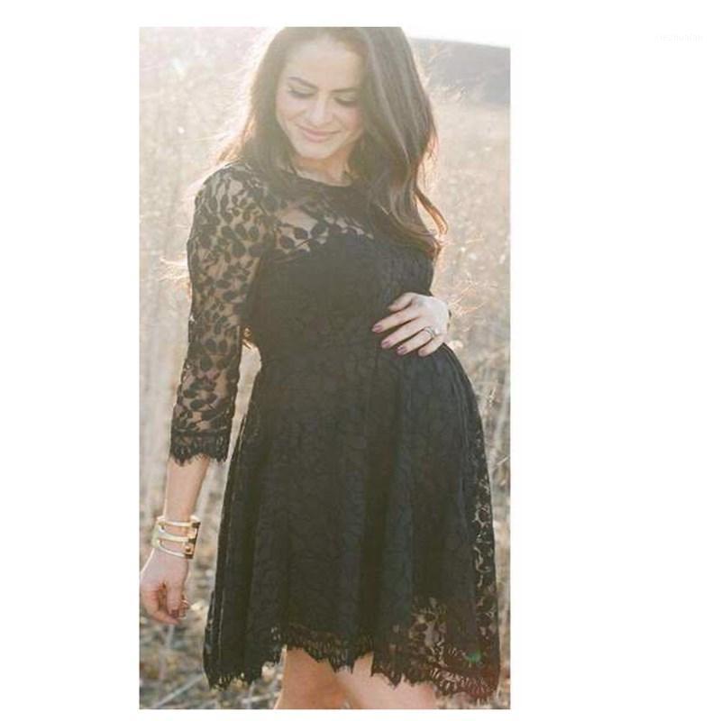 

New 2020 Pregnant Women's Lace Maternity Dress Maxi Gown Photography Photo Shoot Clothes1, Black