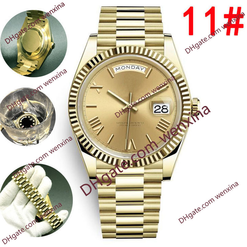 

20 Colour Top High Quality Yellow Rose Gold President Face Big Date Automatic Mechanics watch Waterproof Stainless Steel Mens Watches, 03